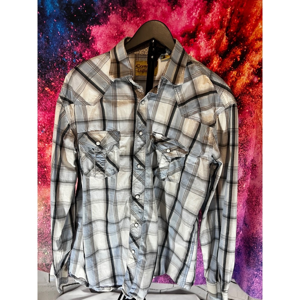 Cowboy Legend Mens XL Pearl Snap Western Shirt Plaid Cotton Long Sleeve